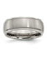 Titanium Brushed Center Ridged Edge Wedding Band Ring