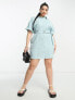 Фото #4 товара ASOS DESIGN Curve seersucker d ring belted shirt mini dress in blue