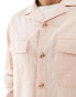 Фото #4 товара ASOS DESIGN linen blend revere collar overshirt with double pockets in light pink