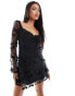 Love Triangle sweetheart neck lace mini dress in black Черный, 42 - фото #1