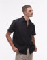 Topman short sleeve button through plisse shirt in black