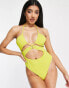 Фото #2 товара Pull&Bear cut out high leg halterneck swimsuit in lime