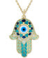 ფოტო #1 პროდუქტის Enamel Evil Eye Hamsa Hand 18" Pendant Necklace in 14k Gold