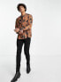 ASOS DESIGN relaxed revere shirt in brown with celestial print