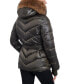 Фото #2 товара Women's Shine Belted Faux-Fur-Trim Hooded Puffer Coat