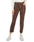 Фото #1 товара Juniors' Asymmetrical-Waist Faux Leather Ankle Jeans