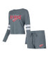 ფოტო #1 პროდუქტის Women's Gray Distressed Detroit Red Wings Meadow Long Sleeve T-shirt and Shorts Sleep Set