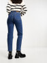NA-KD high waist straight leg jeans in mid blue