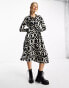 Vero Moda belted shirt maxi dress in mono geo print