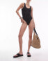 Topshop Tall crinkle scoop back swimsuit in black