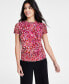 Фото #1 товара Women's Printed Short-Sleeve Mesh Top, Created for Macy's