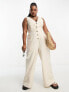 Фото #4 товара ASOS DESIGN Curve linen look button through jumpsuit in oatmeal