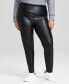 ფოტო #4 პროდუქტის Trendy Plus Size Faux-Leather Pintucked Leggings, Created for Macy's