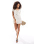 ASOS DESIGN short sleeve romper playsuit with bead detailing in beige