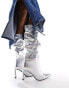 Bershka knee high boots in silver metallic