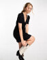 Monki mini smock dress with puff sleeves in black