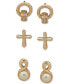 Purple Cross Ornament & Gold-Tone 3-Pc. Earrings Set