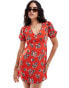 Фото #4 товара Wednesday's Girl v-neck short sleeve mini dress in red floral