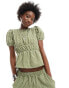 Фото #1 товара Reclaimed Vintage puff sleeve top co-ord in green gingham