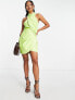 Фото #1 товара ASOS DESIGN wrap neck drape mini dress in lime green PU