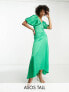 Фото #1 товара ASOS DESIGN Tall high low hem satin batwing midi dress with button through detail in emerald green
