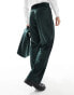 Фото #2 товара ASOS DESIGN wide leg velvet tuxedo suit trouser in green