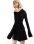 Weekday Erin long sleeve asymmetric shoulder mini dress with ruched sides in black