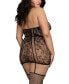 Women's Plus Size Lace Garter Lingerie Dress with Criss-Cross Details and Fishnet Stockings