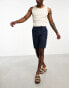 ONLY & SONS linen mix elasticated waist shorts in navy Синий, M - W32 - фото #4