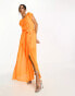 Фото #3 товара ASOS DESIGN pleated raw edge maxi dress in neon orange