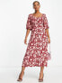 Фото #4 товара Nobody's Child Kenya puff sleeve midi dress in red floral