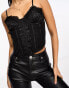 Фото #8 товара Miss Selfridge satin jacquard lace detail corset top in black