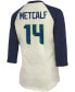 Фото #2 товара Women's DK Metcalf Cream, Navy Seattle Seahawks Player Raglan Name Number 3/4 Sleeve T-shirt