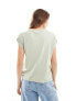 Vila satin front t-shirt with turn up sleeve in sage green