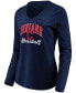 Фото #3 товара Women's Navy Cleveland Indians Victory Script V-Neck Long Sleeve T-shirt