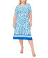 ფოტო #1 პროდუქტის Plus Size Printed Border-Trim V-Neck Midi Dress