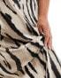 Pieces Curve satin midi skirt in light brown zebra print