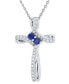 ფოტო #1 პროდუქტის Lab Grown Blue Sapphire (1/5 ct. t.w.) & Lab Grown White Sapphire (1/6 ct. t.w.) Cross 18" Pendant Necklace in Sterling Silver