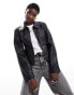 Фото #1 товара Monki faux leather two way zipper short bomber jacket in black