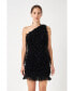 Фото #2 товара Women's Mesh Trimmed One Shoulder Mini Dress