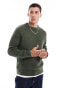 Фото #1 товара New Look fisherman crew neck jumper in dark khaki