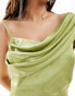 TFNC Bridesmaid satin one shoulder drape maxi dress in olive