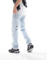 Фото #4 товара ASOS DESIGN straight leg jeans with rip repair detail in light wash blue