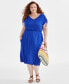 Фото #1 товара Plus Size V-Neck Shirred-Sleeve Dress, Created for Macy's