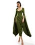 ASOS DESIGN scoop neck midi dress with extreme sleeve in green