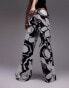 Topshop straight leg satin abstract floral printed trouser in mono