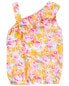 Фото #3 товара Baby 2-Piece Floral Print Asymmetrical Top & Paperbag Twill Shorts Set 24M