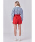 Women's Red Linen Cuffed Shorts