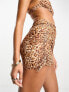 Фото #1 товара Miss Selfridge beach swim side ruched mini skirt in leopard print