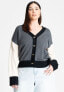 ფოტო #1 პროდუქტის Plus Size Colorblocked Boxy Cardigan